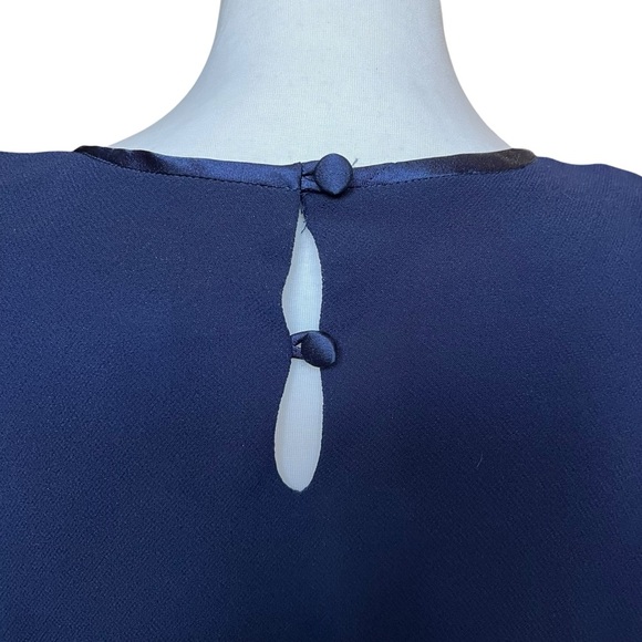 Vintage Cache Tunic Blouse Size Large Navy Blue Asymmetrical Shoulder Pads Party - Picture 6 of 9